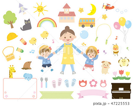 かわいい園児と先生のイラスト素材 47225553