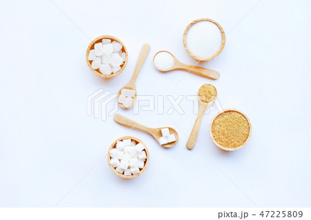 Various types of sugar on white 47225809