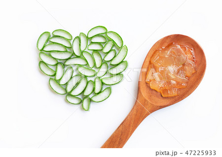Aloe vera gel on wooden spoon Aloe vera gel on wooden spoon 47225933