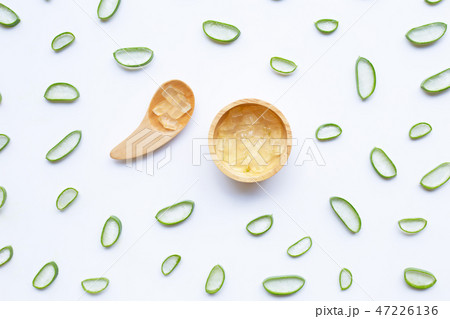 Aloe Vera sliced with aloe vera gel on white  47226136