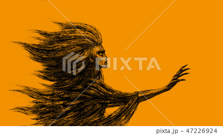 Goddess of the wind. Orange background 47226924