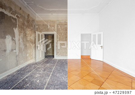 apartment room during renovation, before and after 47229397