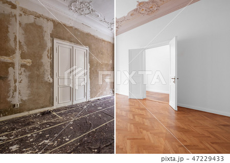 apartment room during renovation, before and after 47229433