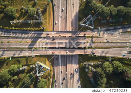 Aerial shot of a motorway with cross pattern Aerial shot of a motorway with cross pattern 47230283