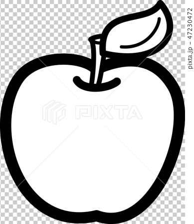 りんご 葉っぱ 線画ぬり絵のイラスト素材