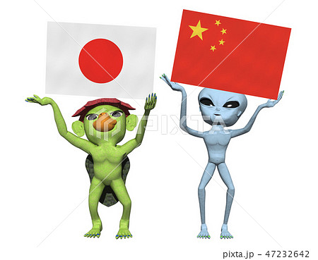 日本、中国国旗とキャラクター 47232642