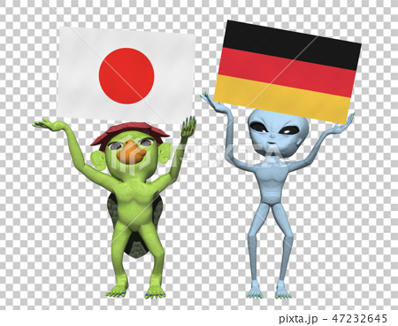 日本 ドイツ国旗とキャラクターのイラスト素材