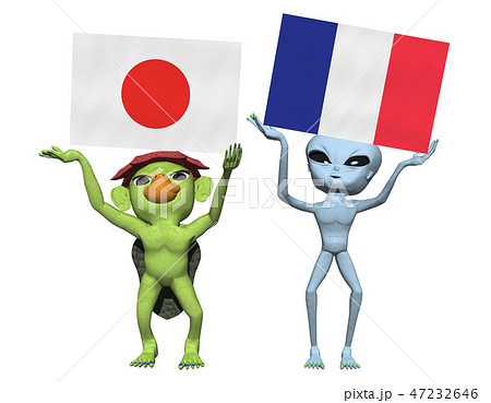 日本 フランス国旗とキャラクターのイラスト素材