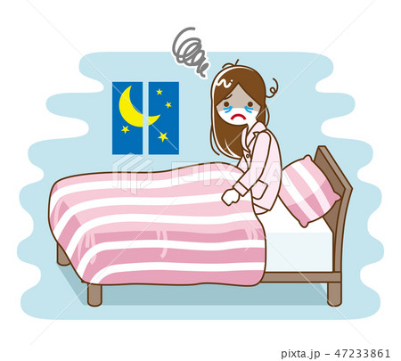 不眠症に苦しむ若い女性 - 睡眠トラブル　線画 47233861