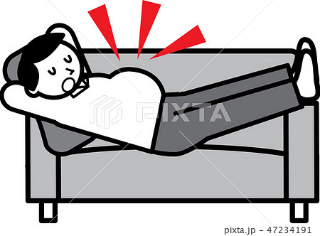 ソファに横になる肥満の男性のイラスト素材