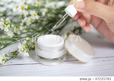 organic natural skincare concept. open blank cosmetic cream jar organic natural skincare concept. open blank cosmetic cream jar 47235783