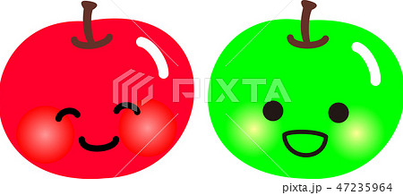 赤いりんご青いりんごキャラクター２個 笑顔のイラスト素材
