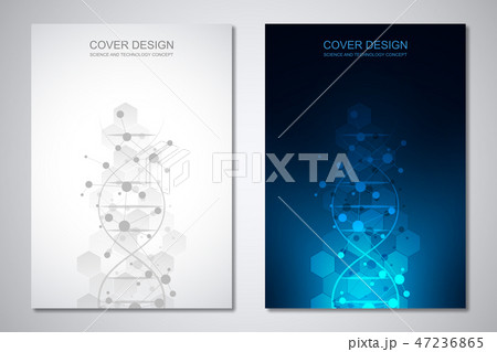 Vector template for cover or brochure, with molecules background and DNA strand. Medical or 47236865