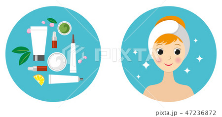 beautiful girl and set of isolated cosmetic products 47236872