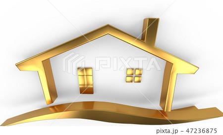 Real estate icon gold material with wave curve 3d illustration Real estate icon gold material with wave curve 3d illustration 47236875