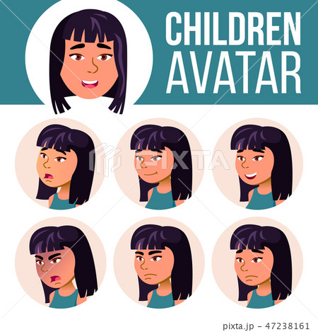 Asian Girl Avatar Set Vector. High School. Face Emotions. Expression, Positive Person. Beauty 47238161