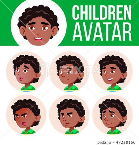 Black, Afro American Boy Avatar Set Kid Vector....のイラスト素材 [47238166 ...