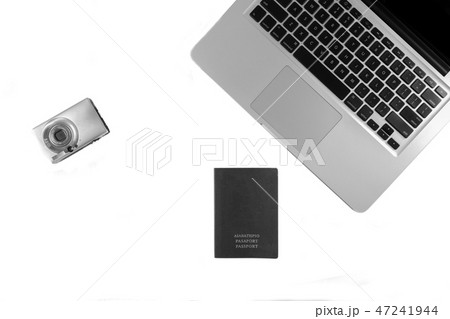 Preparing for travel. Camera, tablet passport Preparing for travel. Camera, tablet passport 47241944