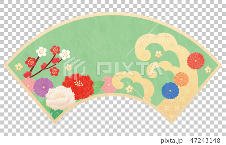 カット素材 和柄花 扇 2テクのイラスト素材 カット素材 和柄花 扇 2テクのイラスト素材
