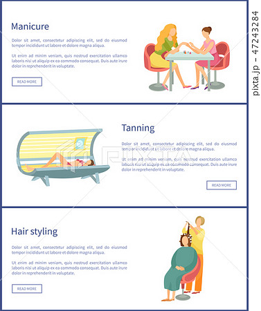 Manicure and Tanning Process Posters Set Vector 47243284