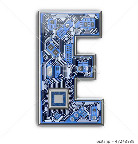 Letter E.  Alphabet in circuit board style.  47243839