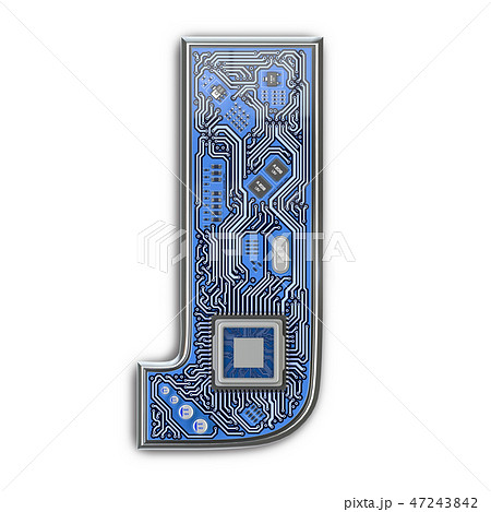 Letter J.  Alphabet in circuit board style. 47243842