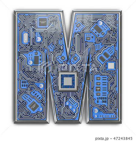 Letter M.  Alphabet in circuit board style.  47243845