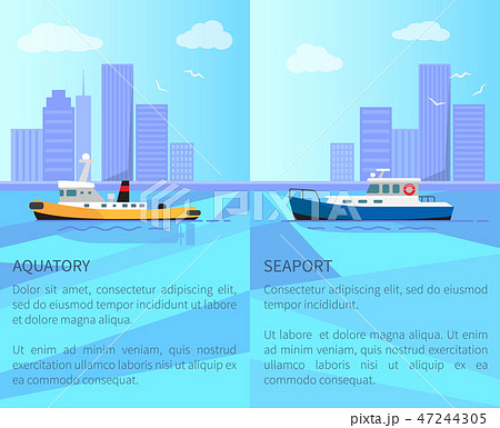 Aquatory and Seaport Promo Posters with Vessels 47244305