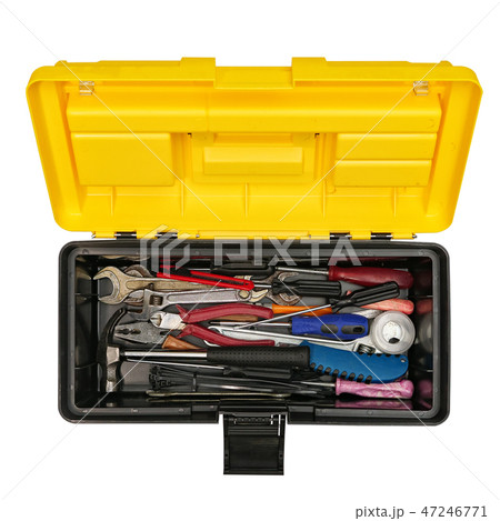 Box with tools on white background Box with tools on white background 47246771