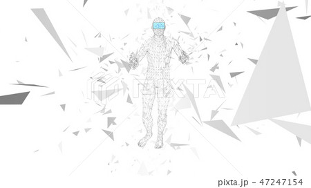 Man with glasses of virtual reality. Future technology concept. Abstract vr world with connecting 47247154