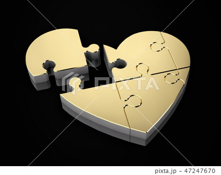 3d Illustration of the gold heart of the puzzle 3d Illustration of the gold heart of the puzzle 47247670