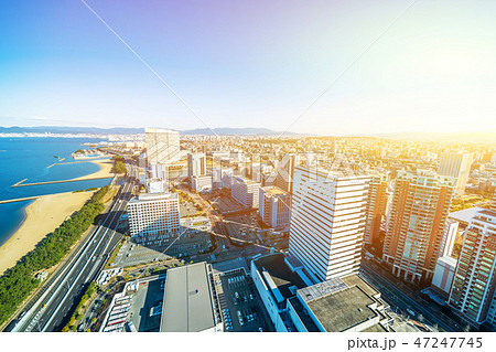 moden city skyline aerial view in Fukuoka Japan 47247745