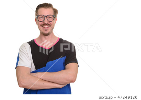 Portrait Of Man Isolated Against White Background Portrait Of Man Isolated Against White Background 47249120
