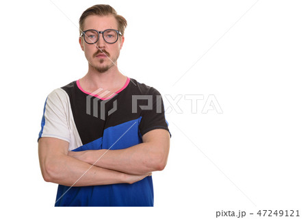 Portrait Of Man Isolated Against White Background Portrait Of Man Isolated Against White Background 47249121