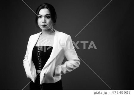 Asian transgender businesswoman thinking in black and white 47249935
