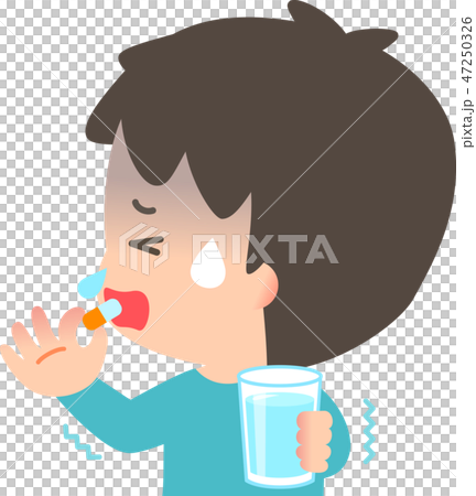 薬を飲む風邪を引いた男性 47250326