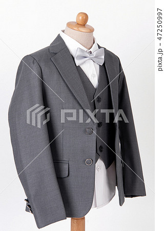 men's grey jacket suit with shirt and bow tie  47250997