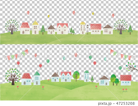 Watercolor house and field 47253208