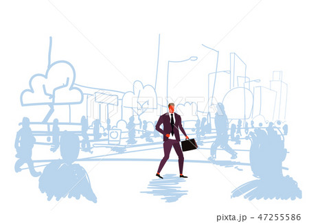 businessman walking at street out from crowd people silhouettes individuality leadership concept 47255586