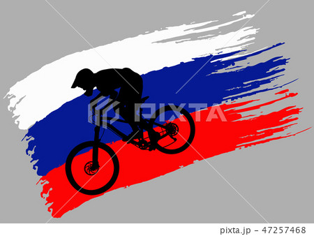 The contour of the cyclist on the flag of Russia The contour of the cyclist on the flag of Russia 47257468