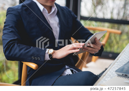 Businessman working on desk office business Businessman working on desk office business 47257845