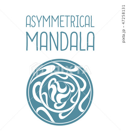 Asymmetrical blue mandala design with drops in a circle geometric shape. 47258131