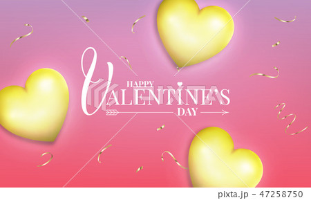 Valentines Day banner layout with realistic gold glossy hearts and confetti. Valentine's design Valentines Day banner layout with realistic gold glossy hearts and confetti. Valentine's design 47258750