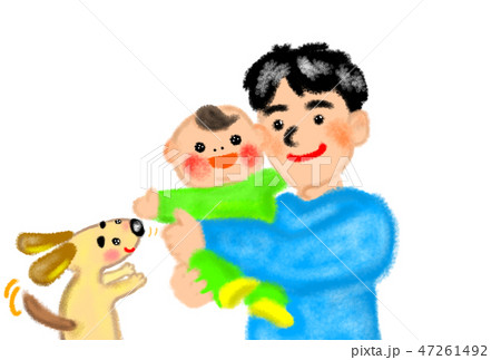 パパと赤ちゃんと犬 のイラスト素材