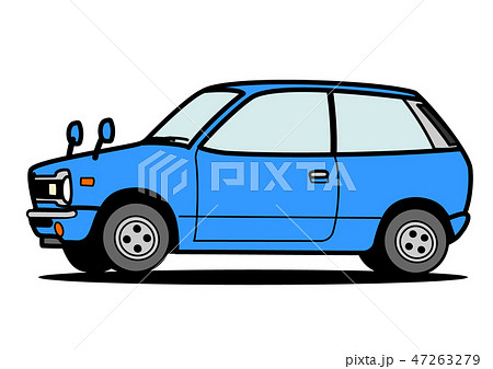 レトロな軽自動車 青色 自動車イラストのイラスト素材