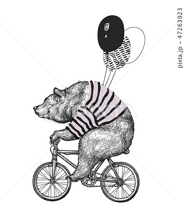 Bear Ride Bicycle Balloon T Shirt Print のイラスト素材