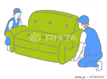 ソファーを運ぶ引越し業者のイラスト素材