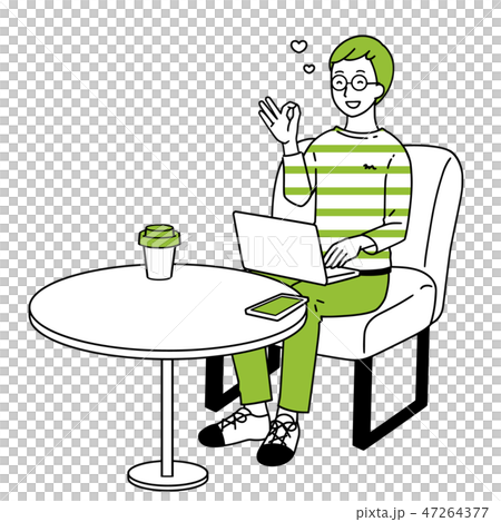 カフェでパソコン操作をする男性。 47264377
