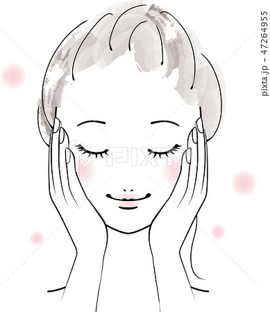 スキンケアをする女性の顔のイラスト素材
