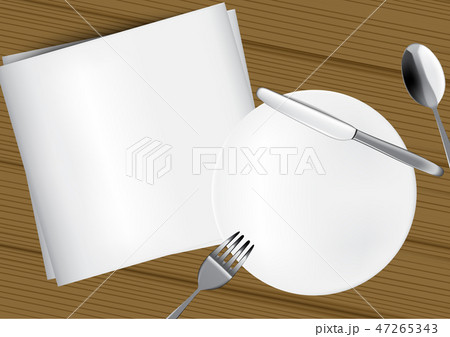 Mock up Realistic Plate or Dish, Metal Spoon 47265343